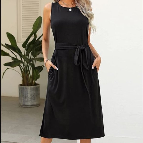C.CLINE | Black Tie-Waist Crewneck Sleeveless Dress - Picture 4 of 4